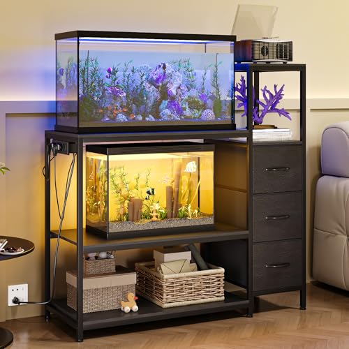 20 29 Gallon Aquarium Stand with Drawers & Power Outlet (Black)