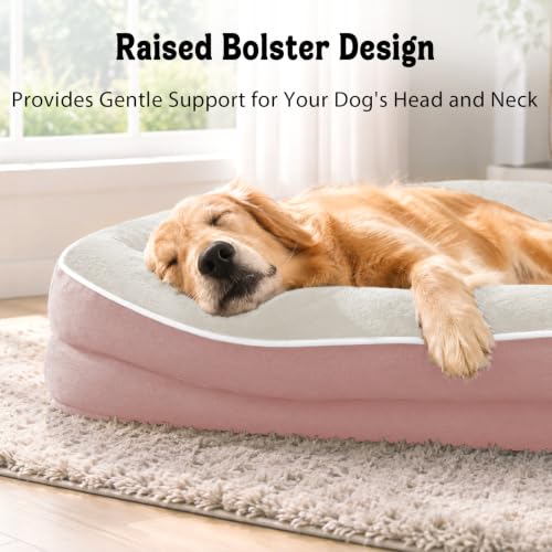 Waterproof Orthopedic Dog Bed for Large and Extra Large Dogs (Pink / 42"L x 30"W x 7.5"Th)
