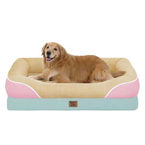 Waterproof Orthopedic XL Dog Bed for Large and Extra Large Dogs (Ivory Pink / 42"L x 30"W x 7.5"Th)
