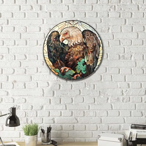 Metal Sign Tin Sign Circular Stained Glass Vulture Vintage Decor for Patio 8×8 Inches (8×8 Inches / Vulture-3)