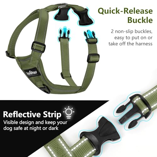 Dog Seat Belt Vest Harness for Car (Full Army Green / XL (Chest: 24.4-34.7", Neck: 18.9-29.1"))