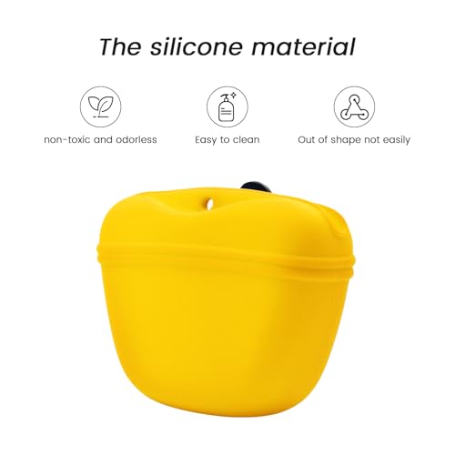 Silicone Dog Treat Pouch with Clicker Magnetic Closure Secure Clip (1 Pack / Yellow)