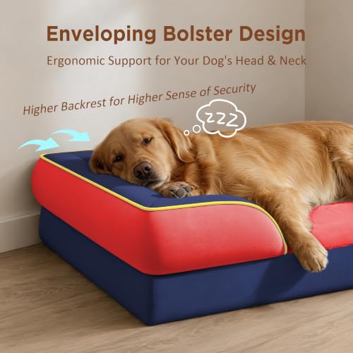Orthopedic Dog Beds for Large Sized Dog with Bolster (36.0"L x 27.0"W x 8.0"Th / Kansas)