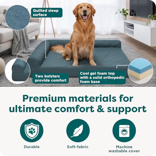 Cooling Gel Dog Bed for Large Dogs w (Jumbo / (Quilted Paw) Titanium)