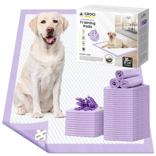 Puppy Pads with Adhesive Tabs Leak Proof Lavender Scent 28x44in 30Ct (Giant-28x44in(30Ct))