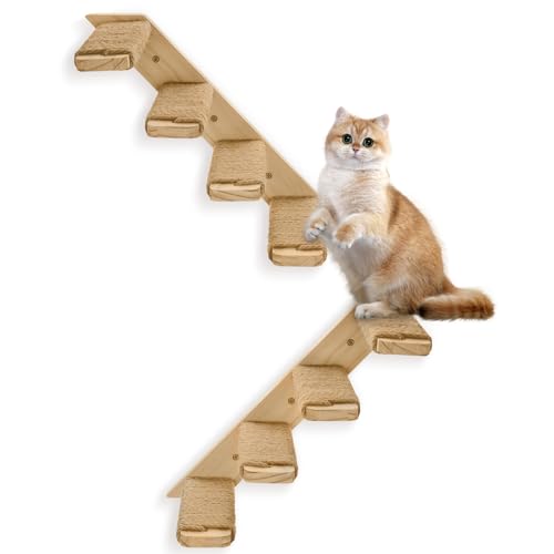 2 Pack 4 Steps Cat Wall Shelves and Stairs with Sisal Rope.Cat Wall Steps (Brownish white / 2 Pack 4 Steps)