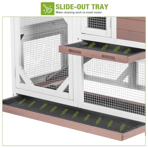 Rabbit Hutch Indoor Rabbit Cage with Wheels Outdoor Bunny House 2 Story Guinea Pig Cage with Leakproof Tarp Roof (Brown)