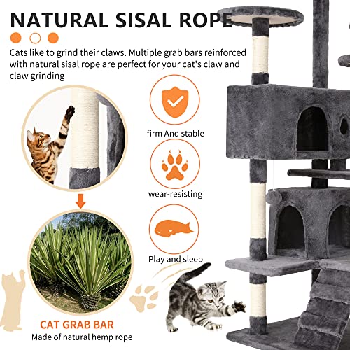 54" Cat Tree Tower (54in / Light Gray)