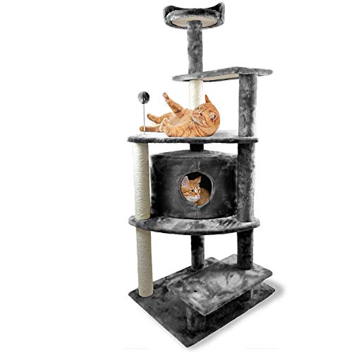 59.8" Tall Cat Tree for Indoor Cats (Cat Tower / Platform House Playground (Gray))