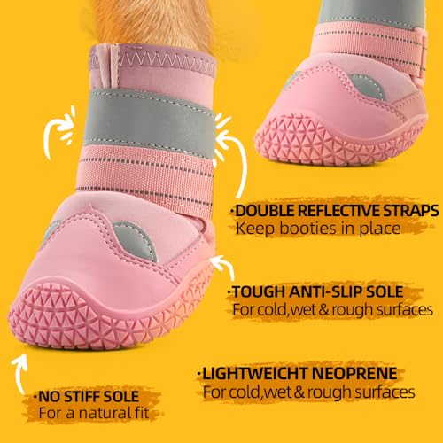 Dog Boots for Large Dogs (Pink / Width 1.96 Inch)