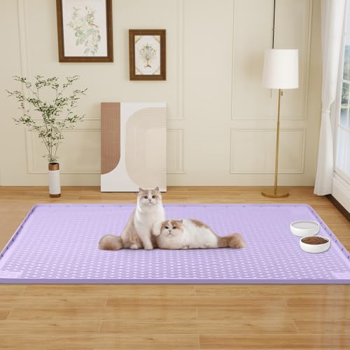 Cat Food Mat Extra Large Silicone Pet Bowl Mat 50''x35'' (Purple / 50"L x 35"W)