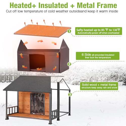 Heated Dog House for Outside Insulated Dog House Outdoor with Safe Heated Pad