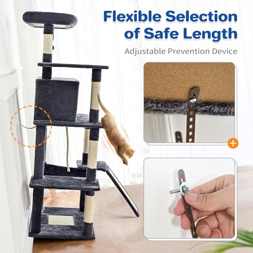 63" Multi Level Cat Tree Tower for Indoor Cats (Beige)