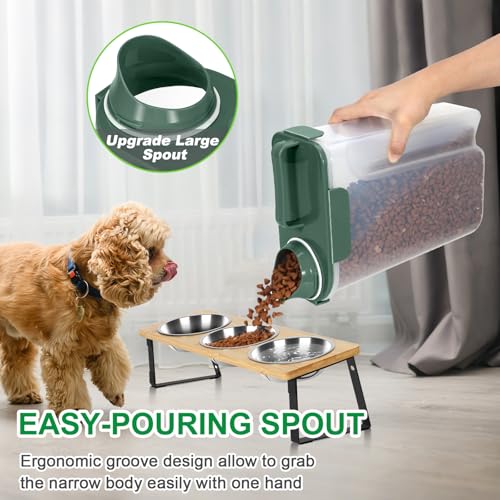 5 Lbs Travel Dog Food Storage Container with Collapsible Dog Bowl (Dark Green 6Qt)