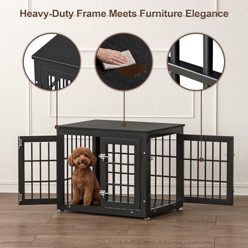 26" Heavy Duty Dog Crate Furniture for Small Dogs (Black / 26.0"L x 20.5"W x 22.0"H)