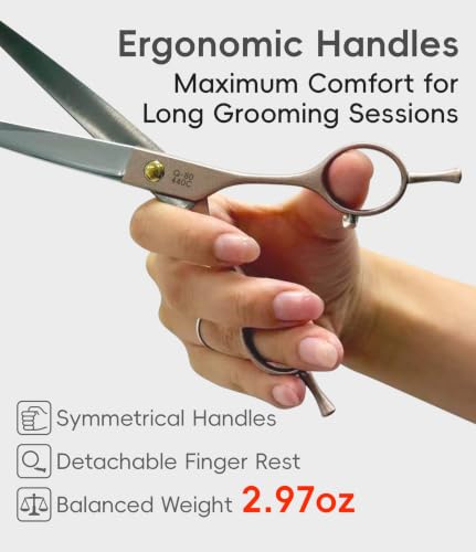 Professional Curved Dog Grooming Scissors 8'' Rose Gold 440C Stainless Steel Pet Cutting Shears Safety Trimming Shearing for Dogs Cats (Curved / 8")