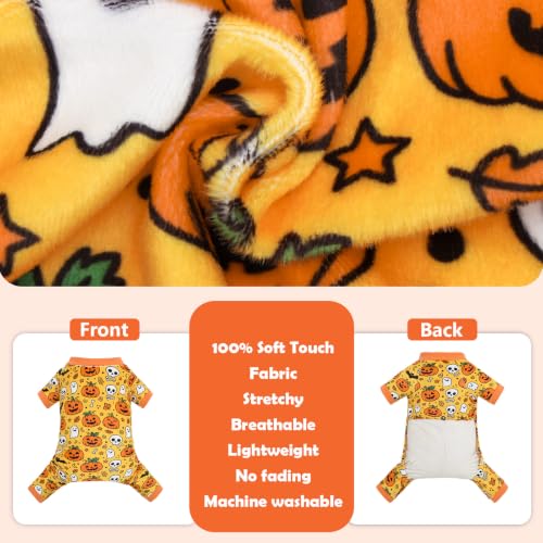 Small Dogs Outfit Soft Puppy Onesies Pjs Halloween Dog Pajamas Pet Coat Cat Apparel Comfy Doggie Jumpsuit Bodysuit for All Seasons P347L (Pumpkin Ghost / Large)