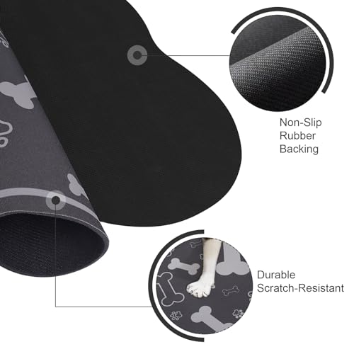 Dog Cat Food Mat (36"L x 23"W / Bone Shaped Dark Grey)