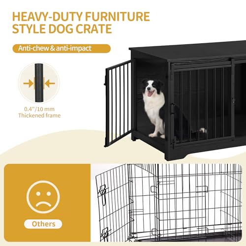 39.3" L Dog Crate Furniture Indoor Dog Kennel with Barn Door (Black / 39.3"L x 23.6"W x 26.8"H)