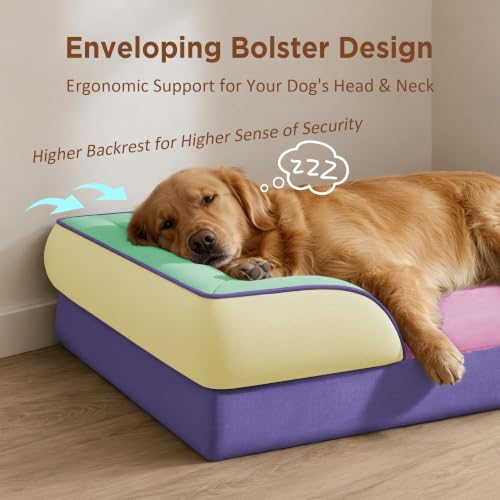Orthopedic Dog Bed for Extra Large Dogs with Bolster (45.0"L x 35.0"W x 8.5"Th / Frosted Grape)