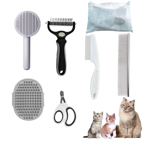 Cat Grooming Brush Kit 6 Tools (White)
