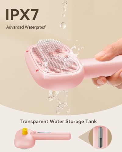 3-in-1 Pet Steam Brush,Spray Hair Removal Detangling Comb,Pink (Pink)