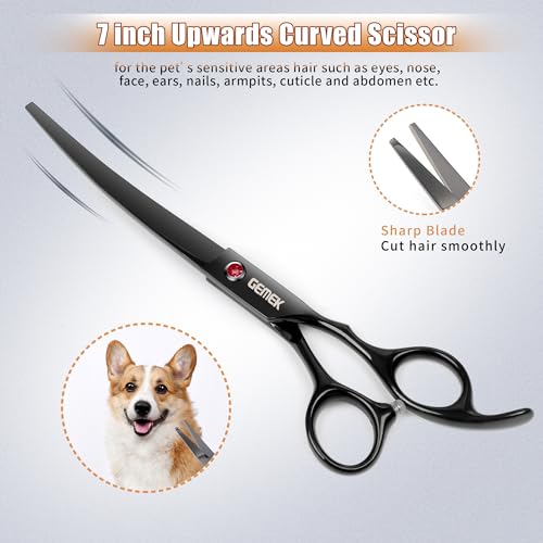 7.0in Titanium Dog Grooming Scissors Set (Black 6 in 1 7inch)