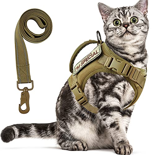 Tactical Cat Harness for Walking Escape Proof (Large / Khaki)