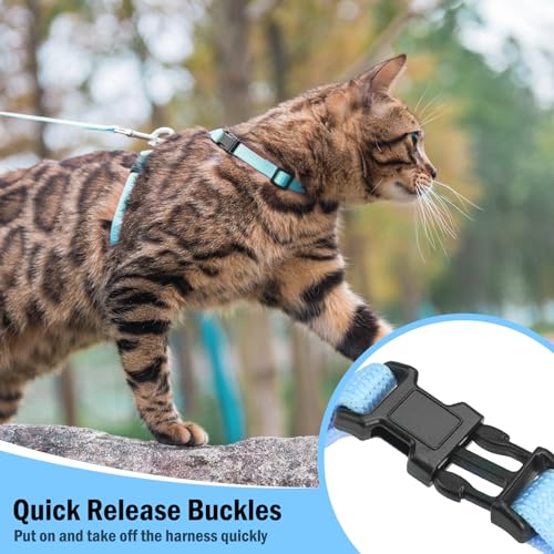 Adjustable Cat Harness and Leash Set Escape Proof Kitten Strap Collar for Walking Travel (Small / Sky Blue)