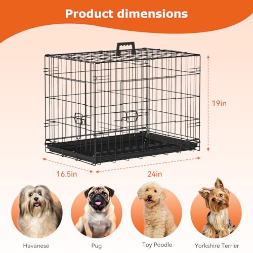 24" Foldable Metal Dog Crate (Black)