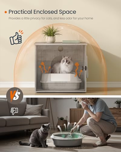 Toolless Assembly Litter Box Enclosure (Greige / M (21.7"L x 19.7"W x 19.7"H))