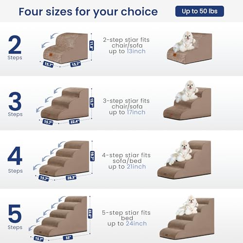 Dog Stairs for Small Dogs (Camel / 3-Step (22.4"D x 15.7"W x 15.7"H))
