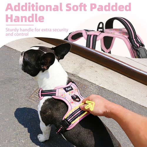 No Pull Tactical Dog Harness Medium Sized (Pink Floral / Medium)