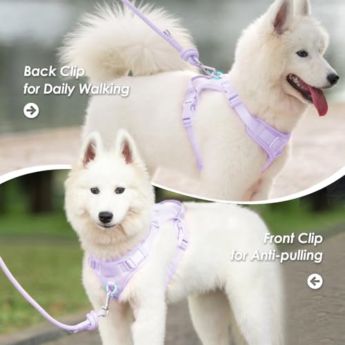 No Pull Dog Harness for Large Sized Dogs Puppy Vest No Choke (Light Purple / L(Neck:20.9-31.5", Chest:24.8-37.4"))