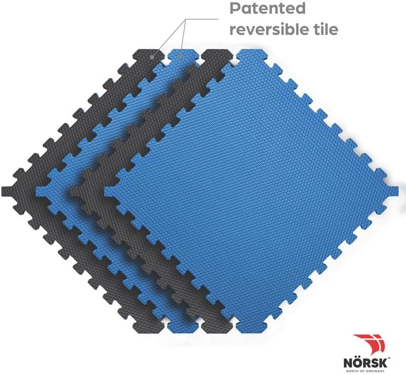 Reversible 3 4" EVA Foam Gym Floor Tiles (Dazzling Blue/Black / 4 Tiles - 16 Sq. Ft.)