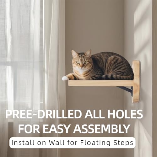 Natural Solid Wood Cat Wall Floating Steps (Burlywood)