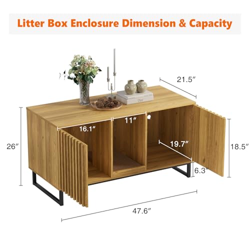 Double Litter Box Enclosure (Natural / 47.6"L x 21.5"W x 26"H)