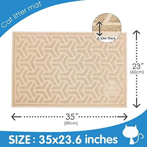 Waterproof Cat Litter Mat Large 35" x 24" Soft on Kitty Paws (E-Beige)
