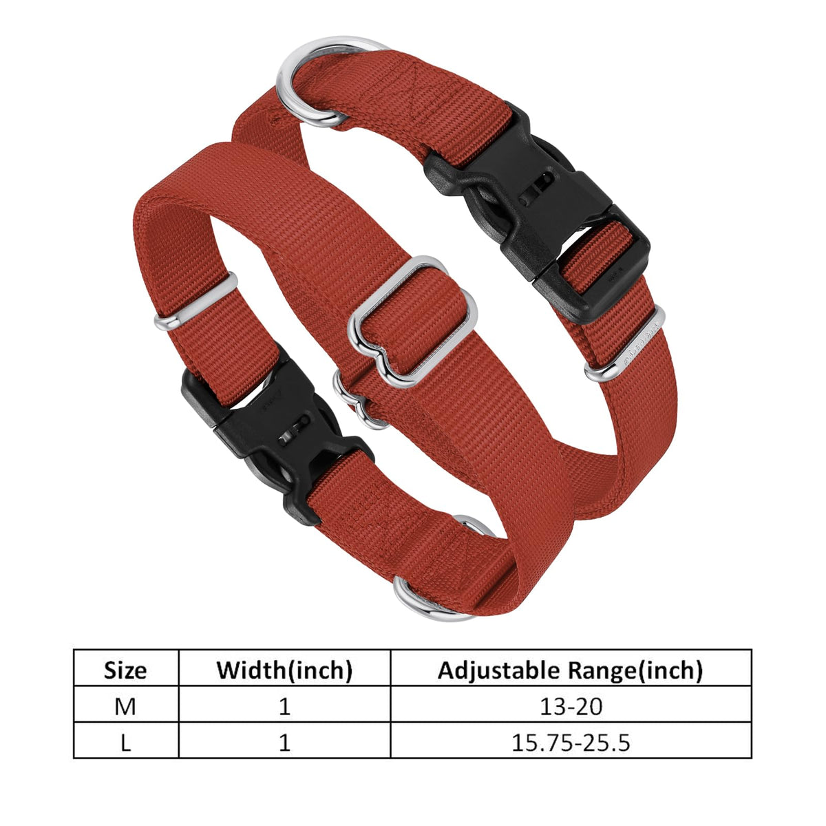 Nylon Dog Collar with Quick Release Buckle Soft Adjustable Sturdy for Small Medium Large Dogs Brick (Brick / M：13"-20")