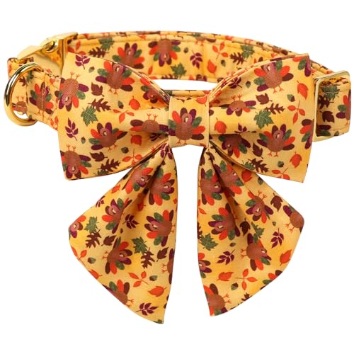 Thanksgiving Day Dog Collar with Bowtie (Medium (Pack of 1) / C:4 Color Plume Turkey)