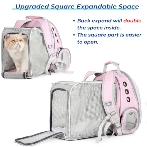 Expandable Bubble Cat Carrier Backpack (Square Back Expandable-Pink)