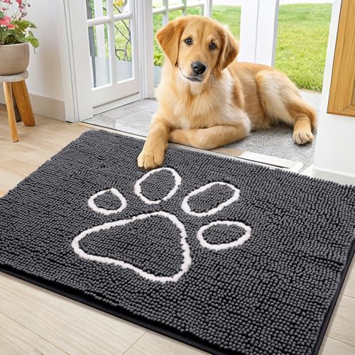 Dog Door Mat for Muddy Paws (36"X24" / Dark Grey and White)
