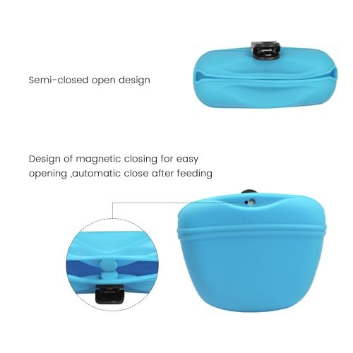 Silicone Dog Treat Pouch with Clicker Magnetic Closure Secure Clip (1 Pack / Sky blue)
