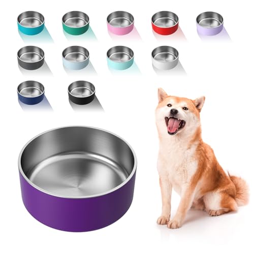 Dog Bowl Stainless Steel Food and Water Bowl (64 oz / Purple)