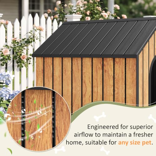 Large Dog House Outdoor (Faux Wood Grain / 36" L x 38" W x 38" H)