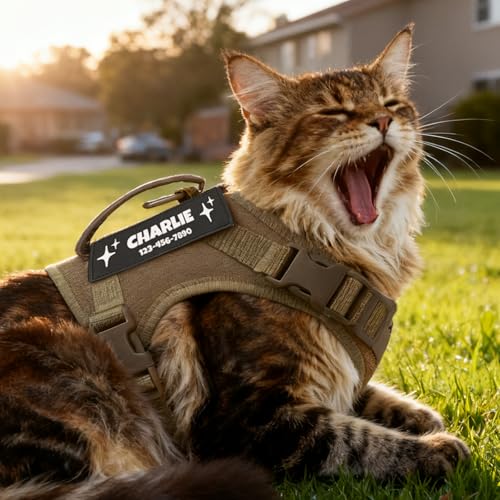 Tactical Cat Harness Khaki Large Cat Custom Patch Escape Proof 12