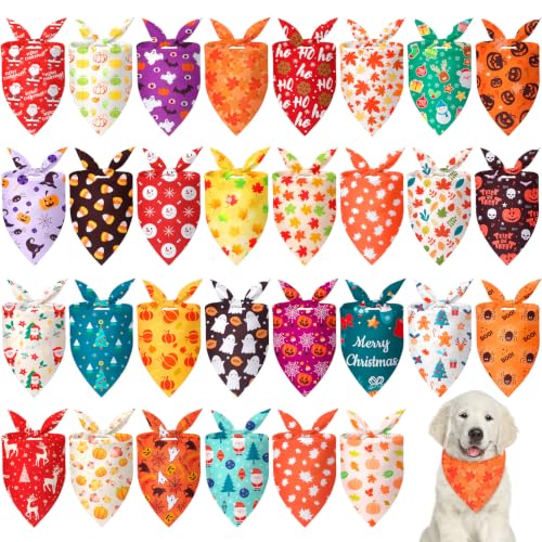30 Pcs Fall Thanksgiving Holiday Dog Bandanas Bulk for Autumn (Holiday Style)