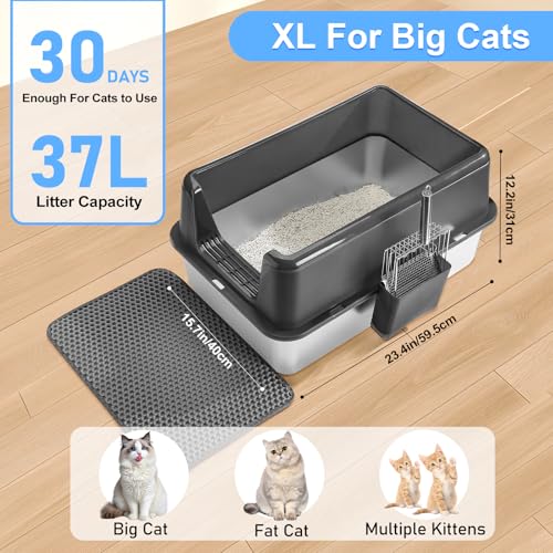 2 Pack Stainless Steel Cat Litter Box with Litter Scoop Holder
