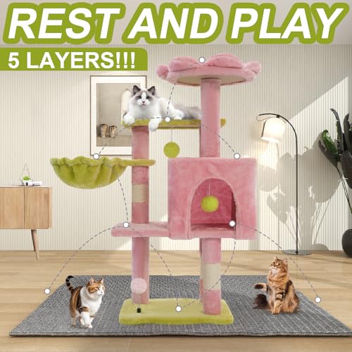 Cat Tree Tower with Hammock (Pink)