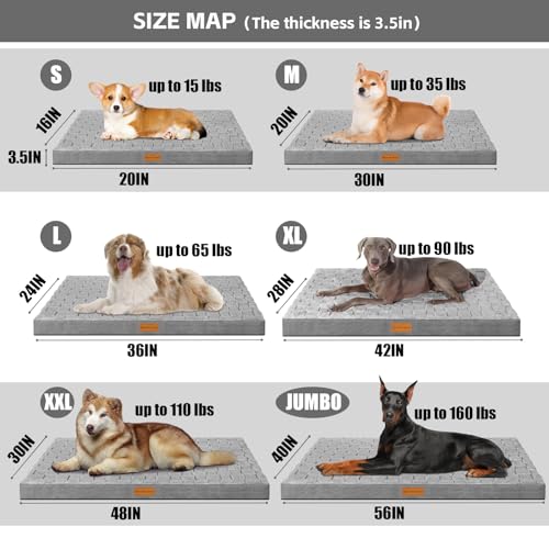 Orthopedic Large Dog Bed Washable Pet Crate Mat 42''X28'' Grey (Grey / 42"L x 28"W x 3.5"Th)